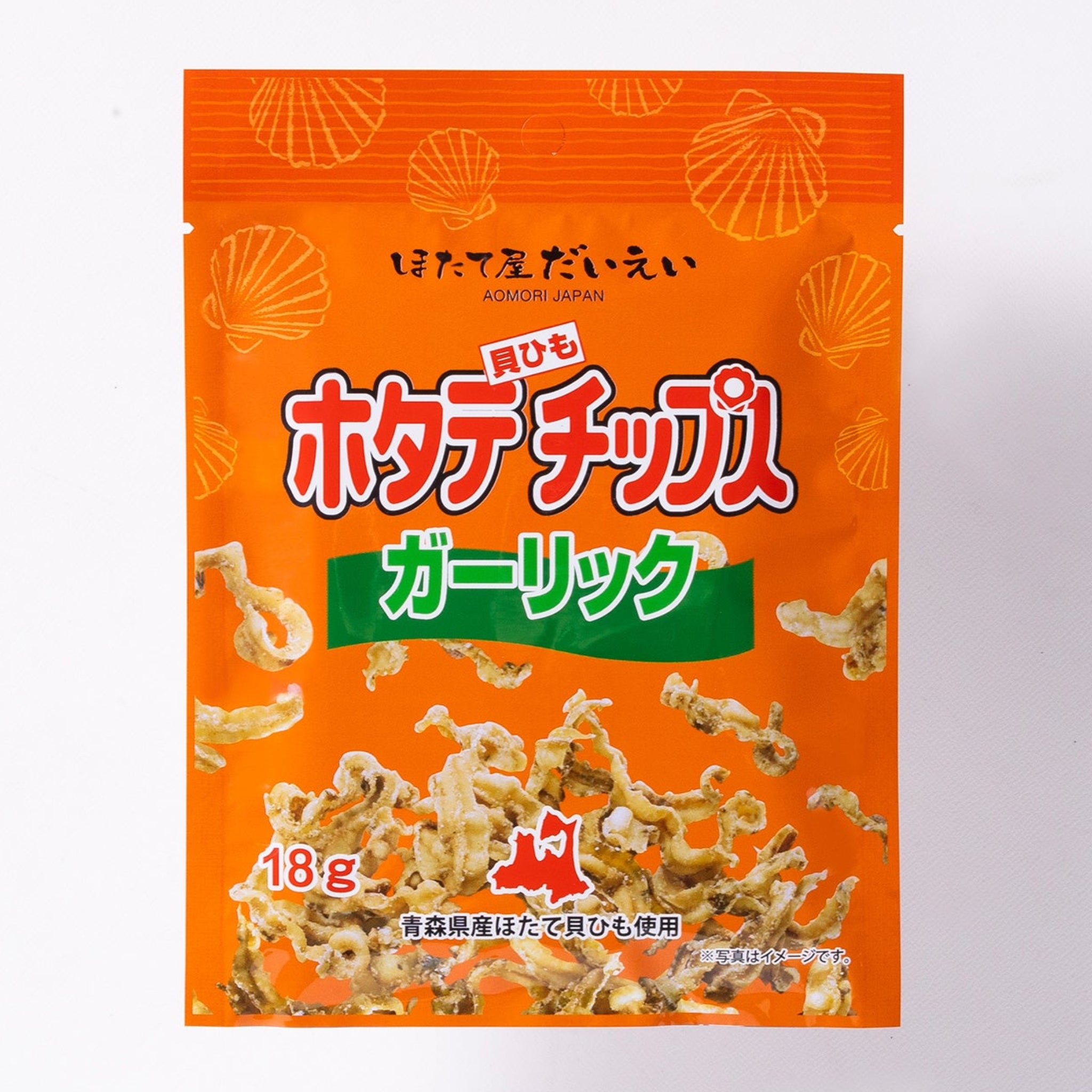 ホタテ貝ひもチップス ガーリック（内容量：18g）【常温】 – ほたて屋